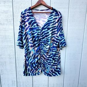 Soft Surroundings Ruched Front Printed Blouse size 2X Blue